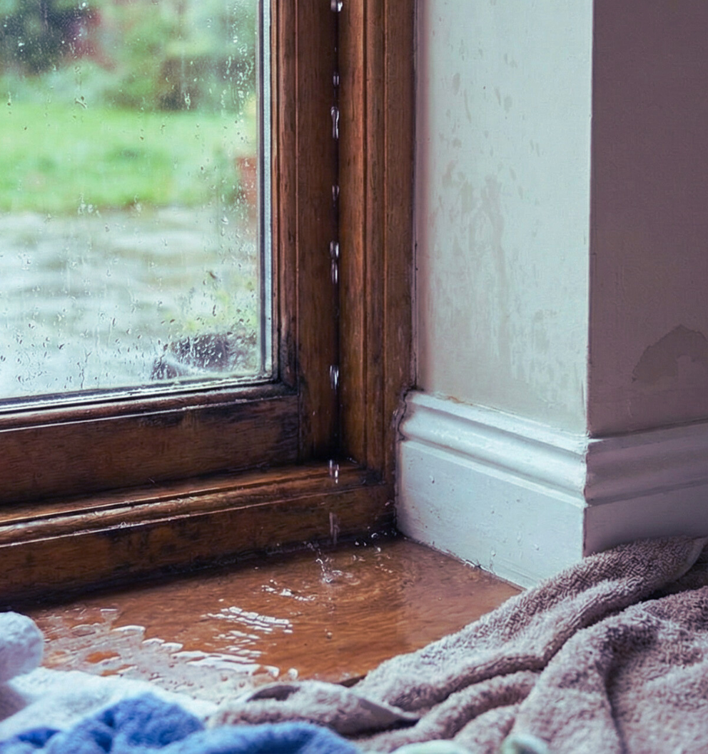 Water leak damage around window